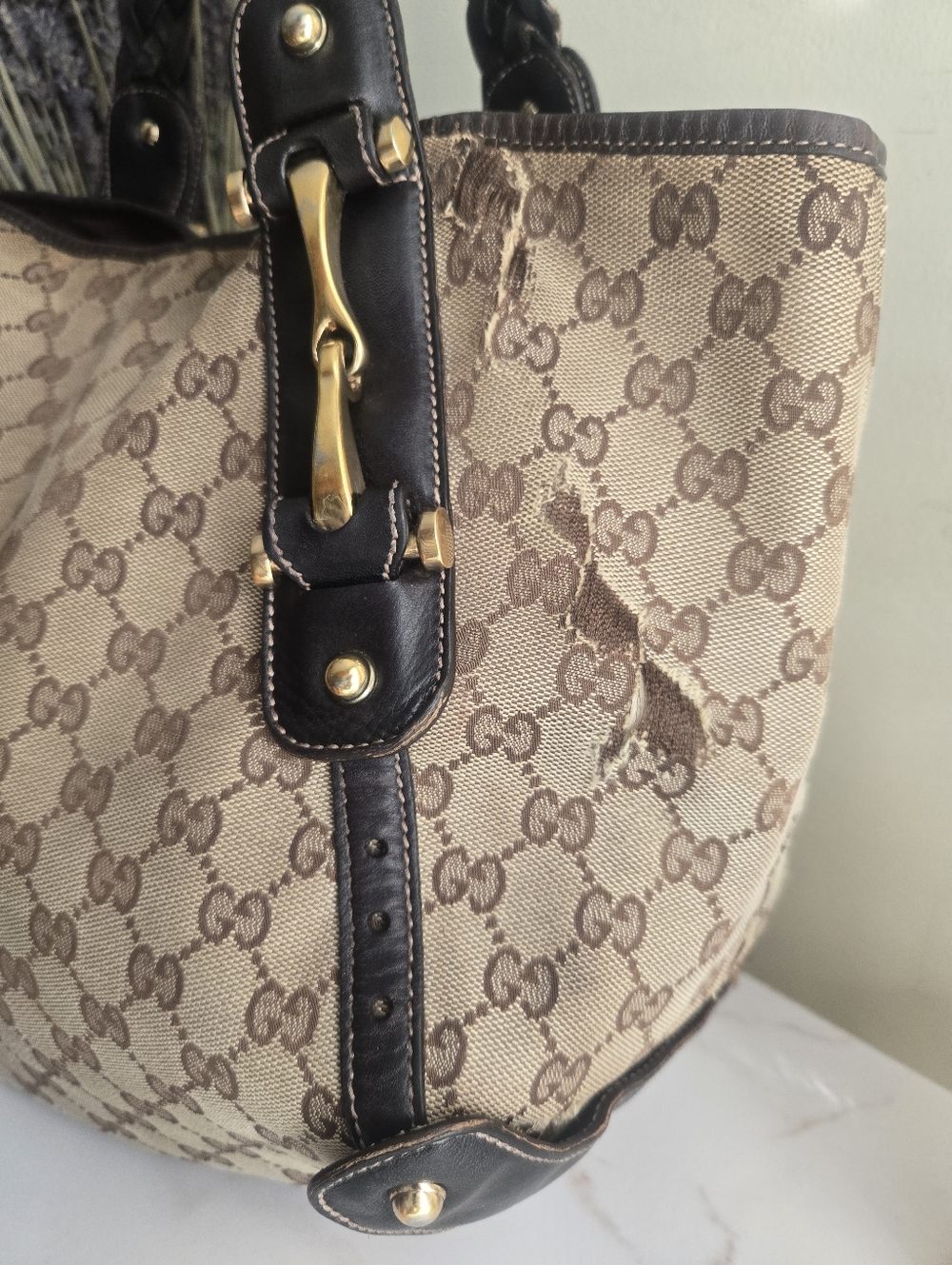 ⚠️COA⚠️Gucci Pelham Brown Monogram GG Canvas Tote Bag Fair Cindition - Picture 3 of 16